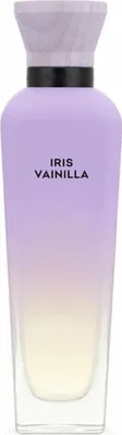 A perfume bottle with a gradient color from purple to yellow.