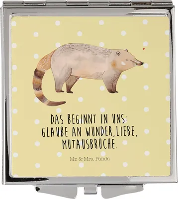 Produktbild von Mr. & Mrs. Panda Schminkspiegel Nasenbaer - Gelb Pastell - Geschenk, Mini Spiegel, Frauen, Rüsselbär, Bär, Kosmetikspiegel, Nasenbär, Nasenbären, Lustige Sprüche