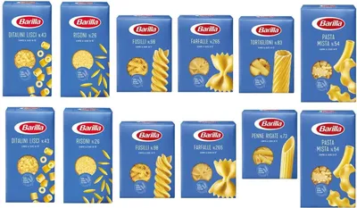 Produktbild von TESTPAKET Pasta Barilla italienisch (12 x 500g) 7 Arten von Nudeln kurze Nudeln (Fusilli - Tortiglioni - Penne Rigate - Pasta Mista-Farfalle - Risoni ' Ditalini lisci)