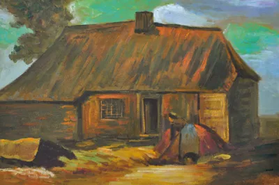 Obrázek produktu pro Vincent Van Gogh Art Print Obraz - Statek s kopající rolnicí, 1885 (80 x 120 cm)