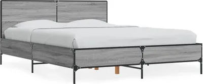 Produktbild von Design Bettgestell Grau Sonoma 135x190 cm Holzwerkstoff und Metall, Klassische Betten 2024 Neu