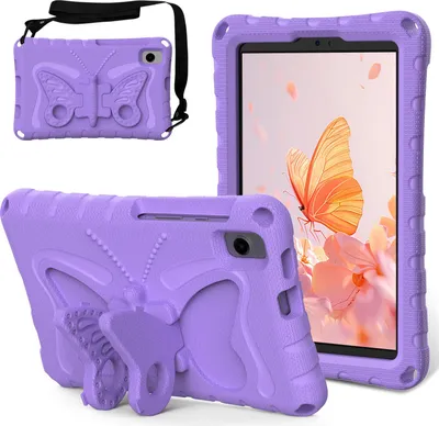 Immagine prodotto di Custodia per bambini per Samsung Galaxy Tab A11 8.7" 2025, leggera custodia EVA anti-shock con tracolla e supporto a farfalla Viola
