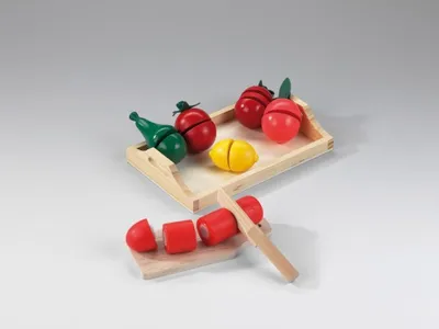 Produktbild von Holztablett mit Holzobst und Gemüse, 1Stück
