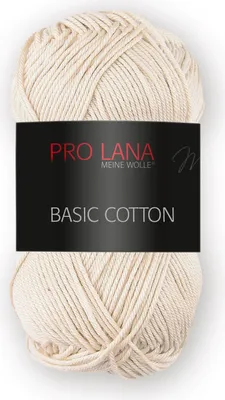 A ball of beige yarn with a black label.