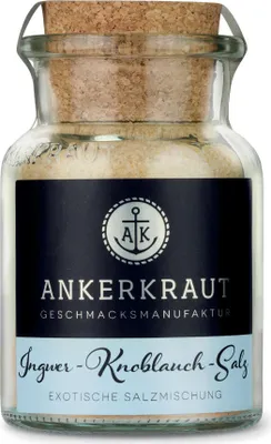 Produktbild von Ingwer Knoblauch Salz, 160g im Korkenglas