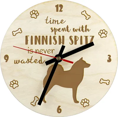 Image de Spitz finlandais - horloge avec chien, horloge en bois gravée, horloge personnalisée Art-Dog
