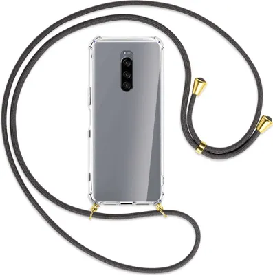 Produktbild von Handykette Backcover-Schutzhülle mit Band (Metall goldfarben) für Sony Xperia 1 - dunkelgrau