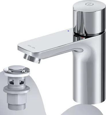 Produktbild von Badarmatur mit Pop-Up Ablaufventil für Waschbecken Wasserhahn Bad Chrom Waschtischarmatur mit Ablaufgarnitur 1 1/4 Zoll Messing Ventil Ablauf