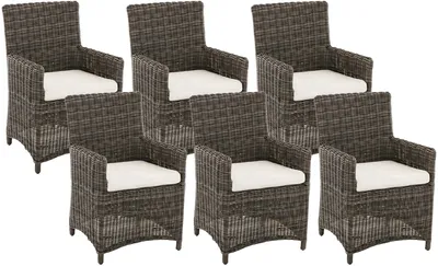Produktbild von CLP Gartenstuhl 6er Set Fontana, Polyrattan Gartenstühle, Hochlehner mit Sitzkissen, grau-meliert Polsterfarbe Cremeweiß