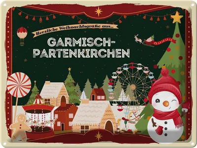 Produktbild von vianmo Blechschild 30x40 cm Weihnachtsgrüße aus Garmisch-Partenkirchen Weihnachten