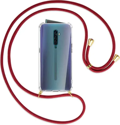 Produktbild von Handykette Backcover-Schutzhülle mit Band (Metall goldfarben) für Oppo Reno2 - dunkelrot