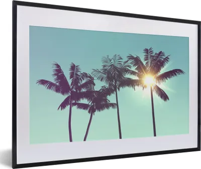 Produktbild von MuchoWow® Gerahmtes Poster Palmen - Sommer - Sonne 60x40 cm - Poster mit Schwarzem Bilderrahmen Wandposter Rahmen Foto Bilder - Schlafzimmer - Plakat in Rahmen - Drucken