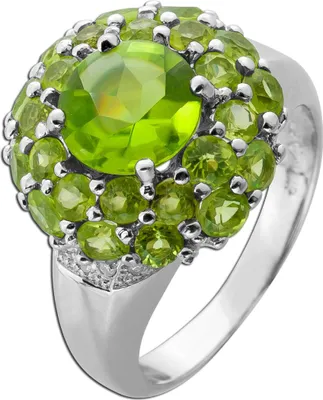 Produktbild von Peridot Ring Weißgold 375 9K grüne Edelsteine 10ct Brillanten 0.20ct  18