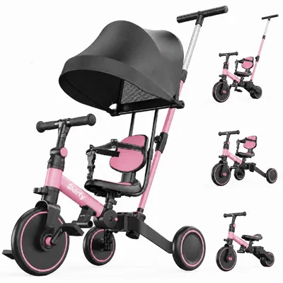 Dreirad ab 1 Jahr mit Schubstange, rosa, Stahl