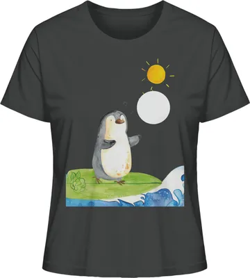 Produktbild von Mr. & Mrs. Panda Damen T-Shirt Pinguin Surfer Größe XL - Anthrazit - Geschenk, Oberteil, Shirt Mit Spruch, Hawaii, Portugal, Motiviert, Optimistisch, Baumwoll, Urlaub