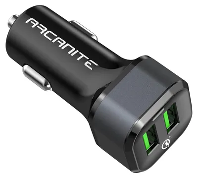 Immagine prodotto di Caricabatterie USB per auto, 2 porte, ricarica rapida, 12V/24V