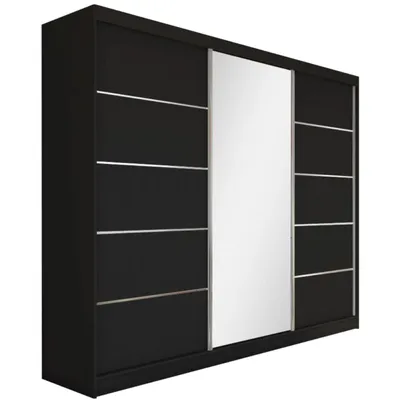 Image de BEAUTYSOFA Armoire moderne MARIKA II 240 cm - armoire à trois portes avec portes coulissantes, armoire, armoire avec miroir et tiroirs, couleur : noir