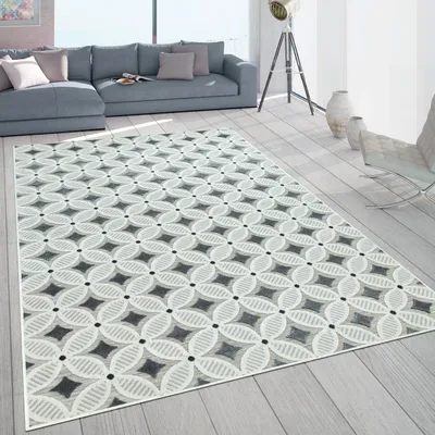 Produktbild von In- & Outdoor-Teppich Mit Retro-Design Balkon Terrasse 3D-Web-Art In Grau Beige Grösse 80x150 cm
