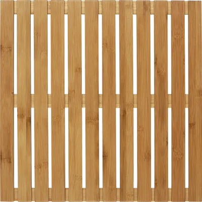 A close-up, top-down view of a bamboo bath mat.