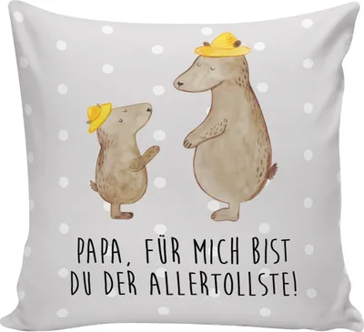 Produktbild von Mr. & Mrs. Panda Kissen 40x40 Bären mit Hut - Grau Pastell - Geschenk, Kinder, Papa, Muttertag, Deko, Polster, Vatertag, Zierkissen, zier, Sofa
