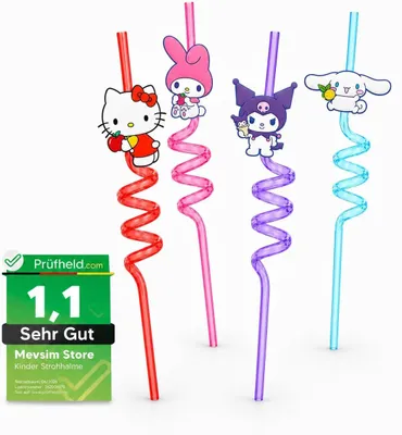 Produktbild von Hello Kitty Strohhalm Hartkunststoff - 4 Stk. bunt - Wiederverwendbare Hello Kitty Strohhalme für Party, Geburtstag, Deko, Weihnachten