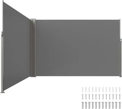 Zdjęcie produktu dla Markiza boczna 200x600 cm - Tkanina poliestrowa 180 g/m² - Powłokapoliuretan - Chowany uchwyt - Mechanizm sprężynowy - Osłona przeciwsłoneczna - Osłona przeciwsłoneczna - Markiza na balkon i dziedziniec - Szary