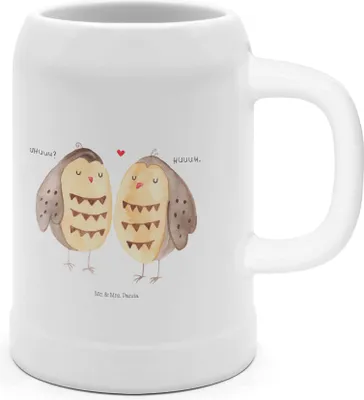 Produktbild von Mr. & Mrs. Panda Krug Eulen Liebe - Weiß - Geschenk, Seidel, Bier, Eule, Hochzeit Spruch, glücklich, Tonkrug, Humpen, Romantisch, Steinkrug