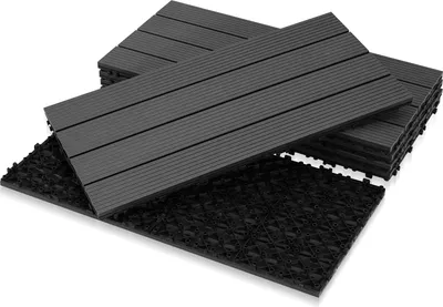 Produktbild von Faziango Terrassenfliesen Holzfliesen Balkon 30x60cm, WPC Fliesen Wasserfilterbar Terrassen Garten, Anthrazit 6 Stück