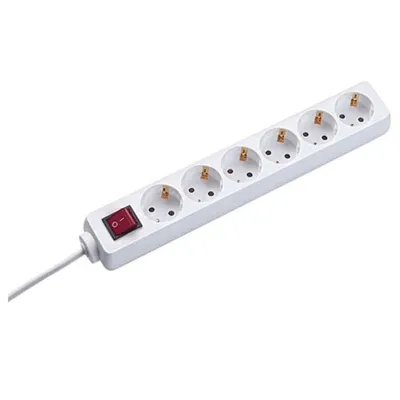 Obrázok produktu pre Zásuvková lišta Bachmann SELLY 6-cestná biela 1,4 m šikmá zástrčka, otočená o 45°, 1x červený vypínač, 6x zásuvka s uzemňovacím kontaktom (381.244S)