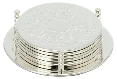 Untersetzer-Set Humphrey, 7-teilig, versilbert, rund, 9,2 cm
