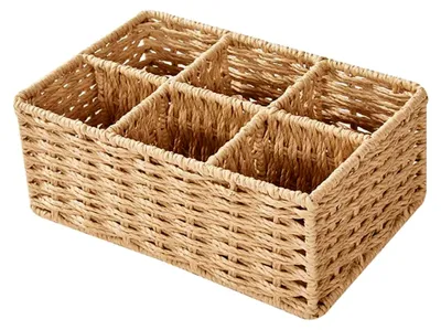 Produktbild von Weidenkorb mit 6 Fächern für Kleinteile, Aufbewahrungskörbe, Badezimmer-Organizer