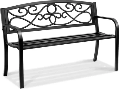 Zdjęcie produktu dla Ławka ogrodowa 127 cm - metalowa 250 kg - z oparciem i podłokietnikami