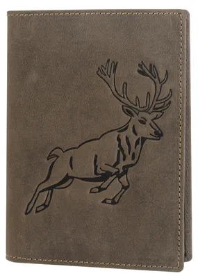 Produktbild von RFID Ausweismappe aus Büffelleder mit Hirsch-Prägung, Vintage Cognac, 12x16,5cm