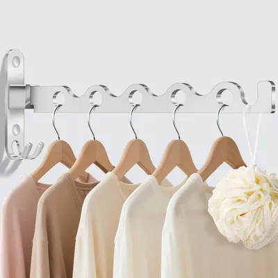 Produktbild von Klappbare Kleiderhaken, Wandregal, Klapphaken, Wandhaken für Balkone, Kleiderhaken für Waschküche, Schlafzimmer, Badezimmer (silber)