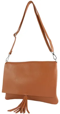 Immagine prodotto di modamoda de - T241 - Borsa a tracolla in pelle, modello medio, colore: cognac