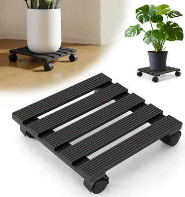 Produktbild von Izrielar 3X WPC Pflanzenroller 30cm, Blumenroller Tragkraft 80 KG, Rolluntersetzer mit Rollen, Kübelroller für Pflanzen, Blumentopf(Eckig, Grau)