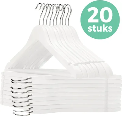 Produktbild von LifeGoods Kleiderbügel - Holzbügel - Hosenbügel - Hartholz - Drehbarer Metallhaken - Weiß - 20 Stück