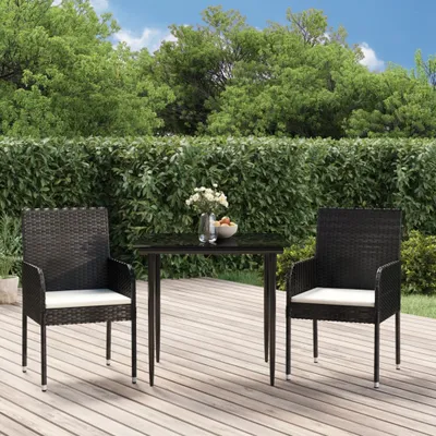 Produktbild von Möbel 3-tlg. Garten-Essgruppe mit Kissen Schwarz Poly Rattan - Gartenmöbelgarnituren 3185143