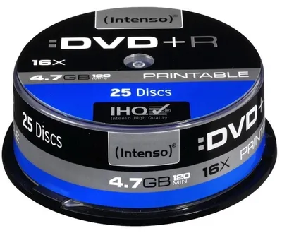 Produktbild von Intenso DVD+R 4.7GB, Printable, 16x, DVD+R, 120 mm, Druckbar, Tortenschachtel, 25 Stück(e), 4,7 GB