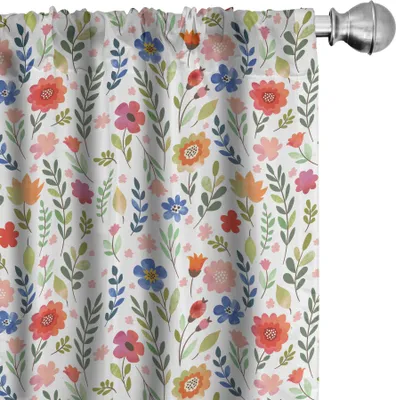 Obrázek produktu pro ABAKUHAUS Květinové závěsy, záclony, botanické kvítky v romantických tónech, kvetoucí ornamenty, akvarelový ženský design, 2 kusy 75 x 225 cm, vícebarevné