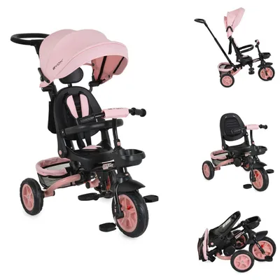 Produktbild von Byox Tricycle Explore 3 in 1 Dreirad umkehrbarer Sitz Schiebegriff Körbe Pedale rosa