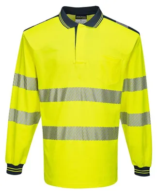 Zdjęcie produktu dla Koszulka polo Portwest T184 PW3 Hi-Vis, długi rękaw, żółty/niebieski, rozmiar XXXL