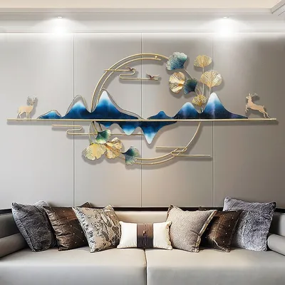 Produktbild von Wandskulpturen, Wanddekoobjekt, Wanddekoration aus Metall, 3D Gingko Blätter Wanddeko, Leichter Luxusstil Schmiedeeisen Wandverzierung, Wandkunst