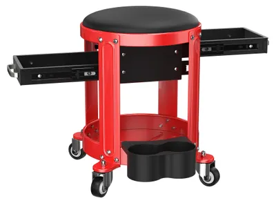 Produktbild von QEENTOE Werkstatthocker mit 360°‑Rollen und Werkzeugablage, fahrbarer Montage‑Rollhocker für Werkstatt, 43 x 43 x 43 cm