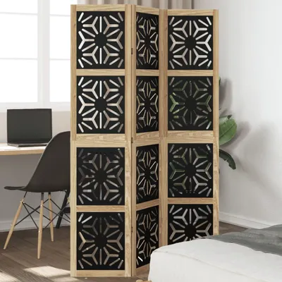 Produktbild von Eleganten-Stil 3-tlg. Raumteiler Braun und Schwarz Massivholz Paulownia - Paravents Hommie2193587 1parcel