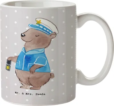 Produktbild von Mr. & Mrs. Panda kakaobecher Polizistin Herz - Grau Pastell - Geschenk, Tasse, Studium, Pott, Polizei, Teetasse, Cop, Kaffeebecher, Becher, Kaffeetasse