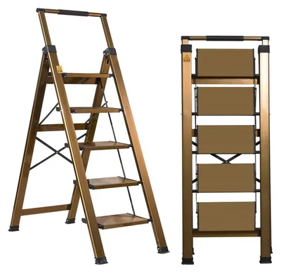 Image de Escalier de 5 marches en aluminium avec rampe de couleur champagne