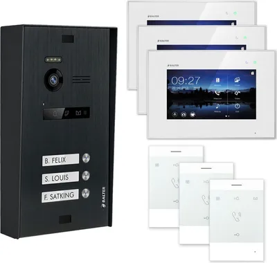Produktbild von BALTER EVO Aufputz Schwarz 7" Monitor Weiß + Talk Video Türsprechanlage Set für 3 Familienhaus