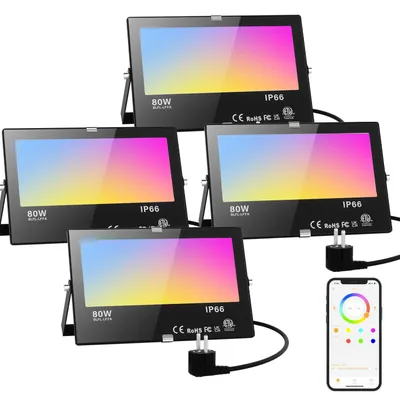 LED-Außenstrahler 80W RGBW App-Steuerung IP66 4er-Pack