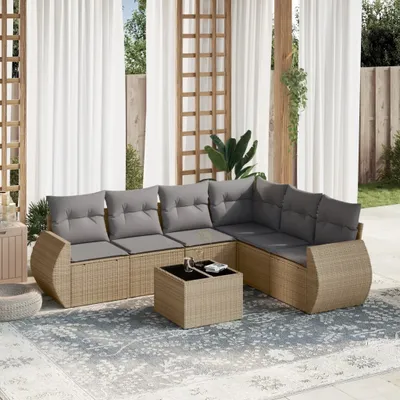 Produktbild von 7-tlg. Garten-Sofagarnitur mit Kissen Beige Poly Rattan 3253756